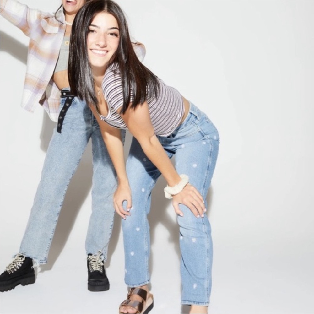 Hollister daisy embroidered ultra high rise mom jeans